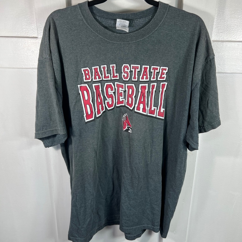 Ball State Baseball Gildan Ultra Cotton Graphic T-Shirt Gray XL NCAA Cardinals